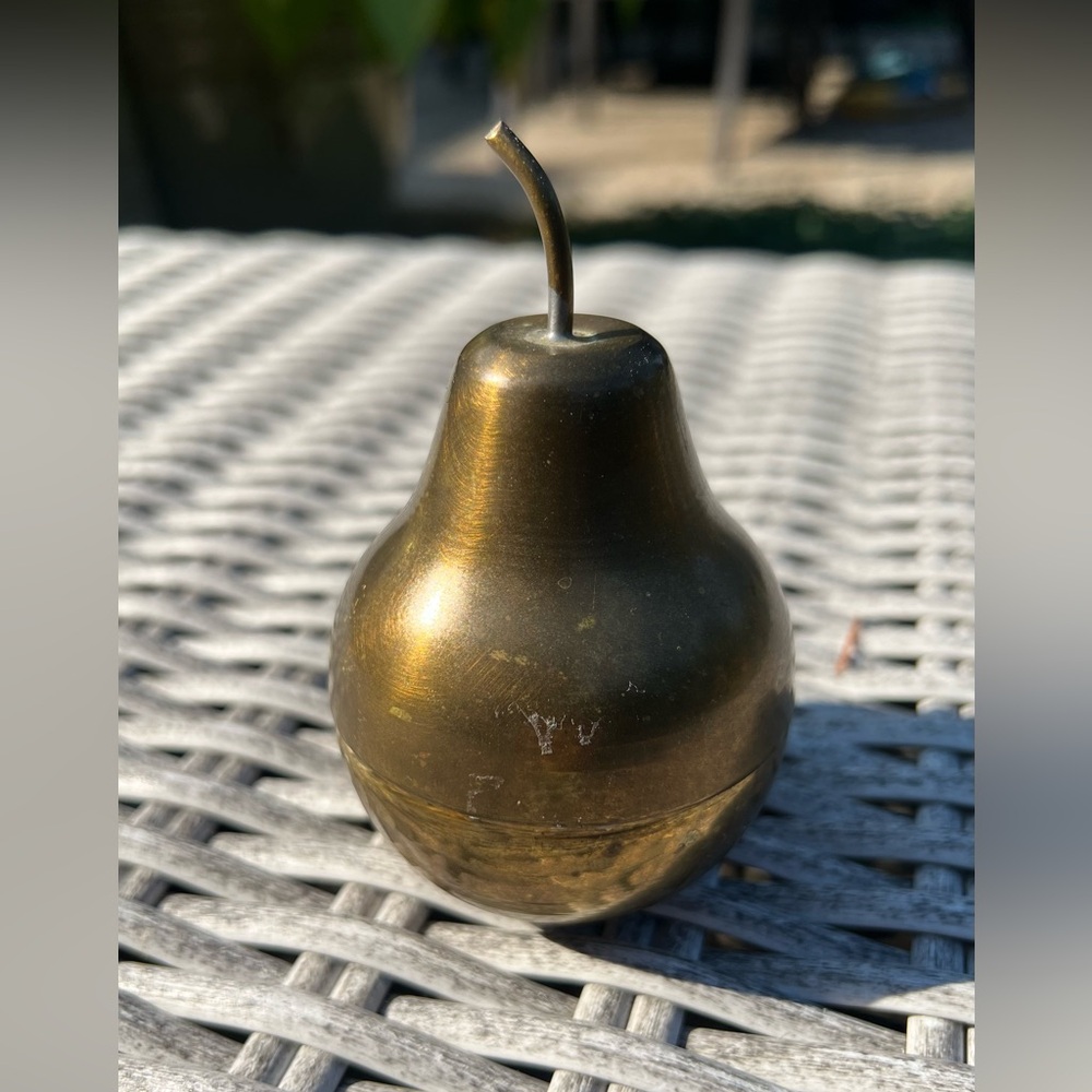 Vintage MCM Brass Pear Shaped Trinket Box Made in Chile